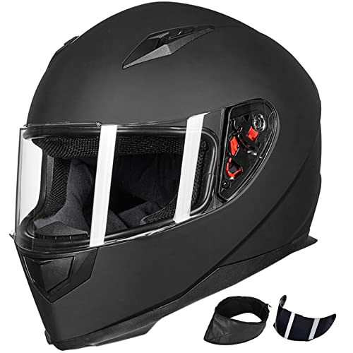 ILM Full Face Motorcycle Street Bike Helmet with Removable Winter Neck Scarf + 2 Visors DOT Model ILM-313 (L, Matte Black)