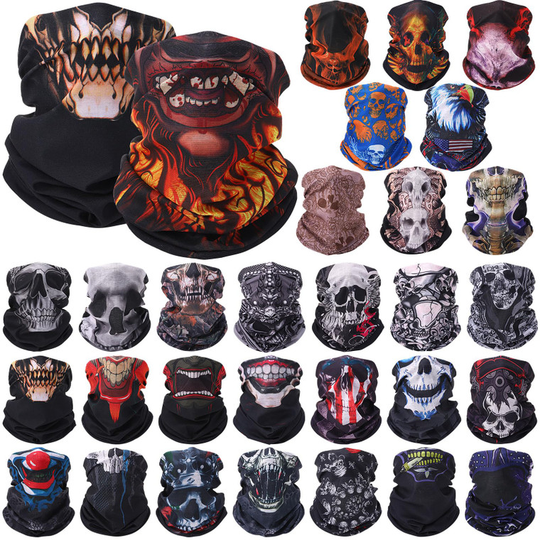 Tarpop 30 Pcs Skull Face Mask for Summer Work Halloween Motorcycle Neck Gaiter Bulk Seamless Headwear Balaclava Face Covers (Elegant Style)