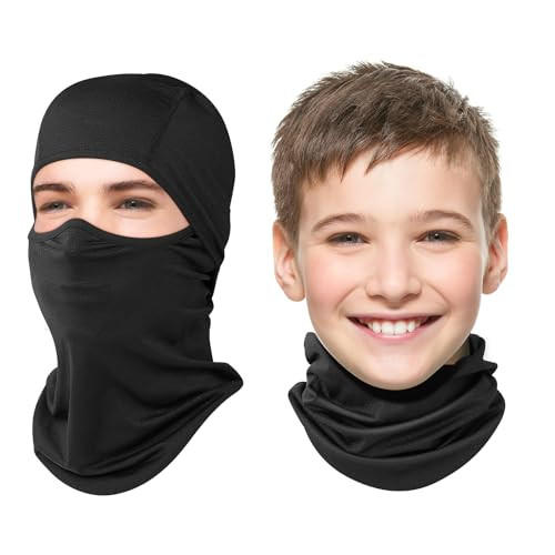 Ameceres Kids Balaclava Face Mask Summer Cooling Full Face Cover Lightweight Windproof Breathable UV Protector Neck Gaiter Black (1)