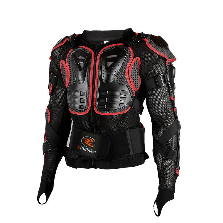 RIDBIKER Motorcycle Full Body Armor Protector Removable Racing Jacket Motocross Spine Chest Motocross Protective Shirt (Red, XL)