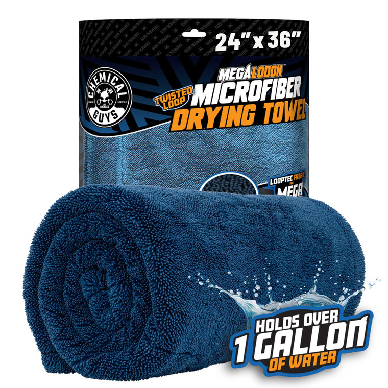 Chemical Guys Megalodon Microfiber Drying Towel with Twisted Loop Technology, Super Plush Absorbent 24" x 36" Microfiber Towel for Cars, Trucks, SUVs