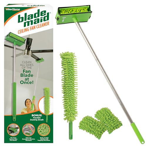 Blade Maid Ceiling Fan Cleaner- Cleaning Tool with 3 Foot Extendable Pole, Cleaning Head, Reusable Fiber Duster, & Flexible Brush