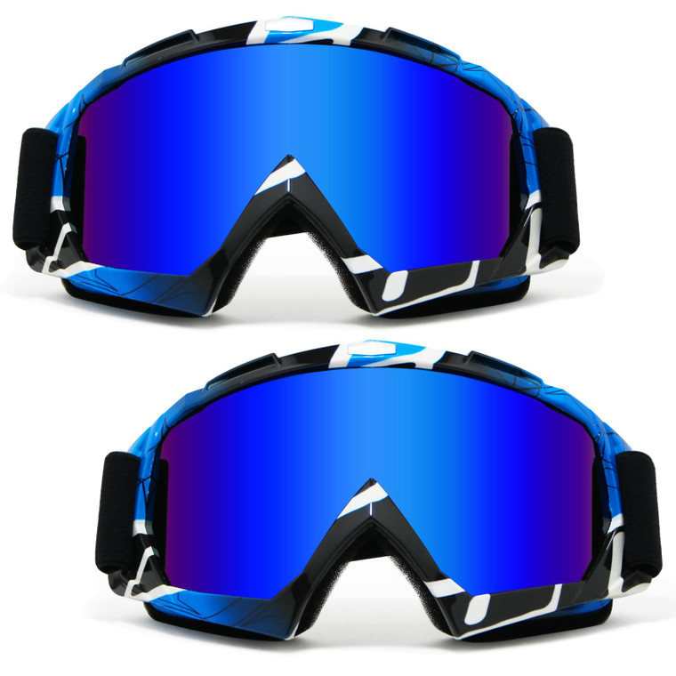Yogrvner Dirt Bike Goggles 2Packs Motorcycle ATV Goggle UV Motocross Off Road Riding Helmet MX Goggles for Adult Youth Kids (Blue)