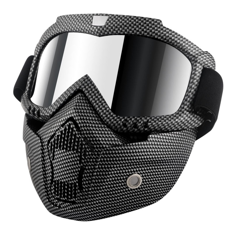 Motorcycle Helmet Riding Goggles Glasses With Removable Face Mask,Detachable Fog-proof Warm Goggles Mouth Filter Adjustable Non-slip Strap Vintage Bu