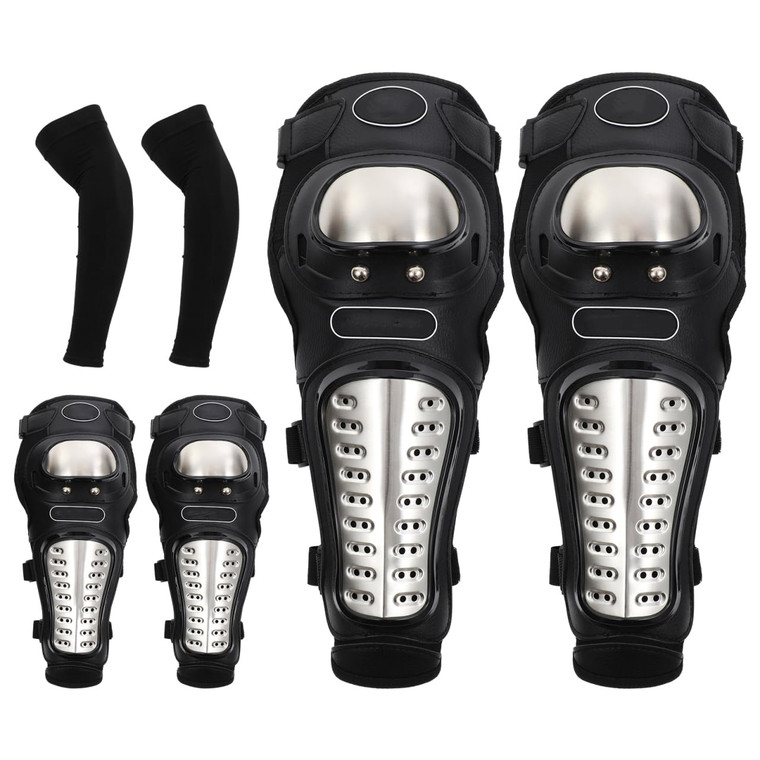 BESPORTBLE 6Pcs Adults Alloy Steel Motorcycle Knee Pads Elbow Pads, 2 in 1 Dirt Bike Knee and Elbow Guards, Adjustable Knee Cap Pads Protector for Mo