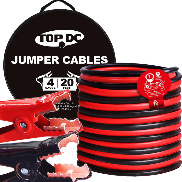 TOPDC 4 Gauge 20 Feet Jumper Cables for Car, SUV and Trucks Battery, Heavy Duty Automotive Booster Cables for Jump Starting Dead or Weak Batteries wi