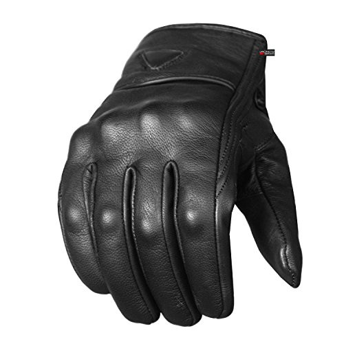Jackets 4 Bikes Motorcycle Gloves - Premium Leather for Men Women, Touchscreen, Non-Slip, Motorbike Cruiser Street Biker Protector Black L