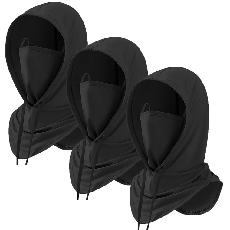 3 Pack Balaclava Sun UV Protection Hood Breathable Full Head Mask Face Cover for Men Women Motorcycle Cycling Fishing (3Pcs-Black)