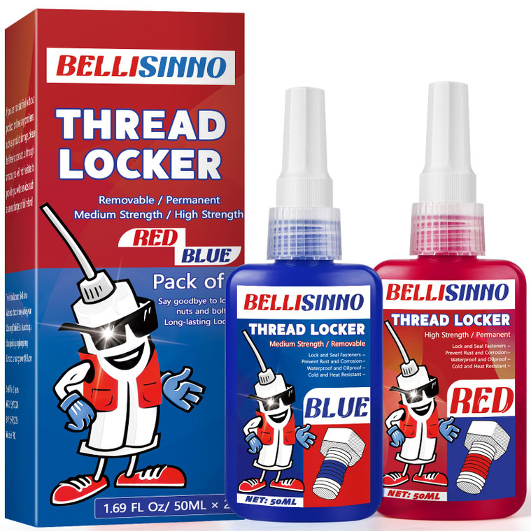Thread Lock Blue and Red, Medium and Strong Strength Threadlocker, Thread Locker for Nuts, Bolts, Fasteners and Metals, Anaerobic Curing Screw Glue t
