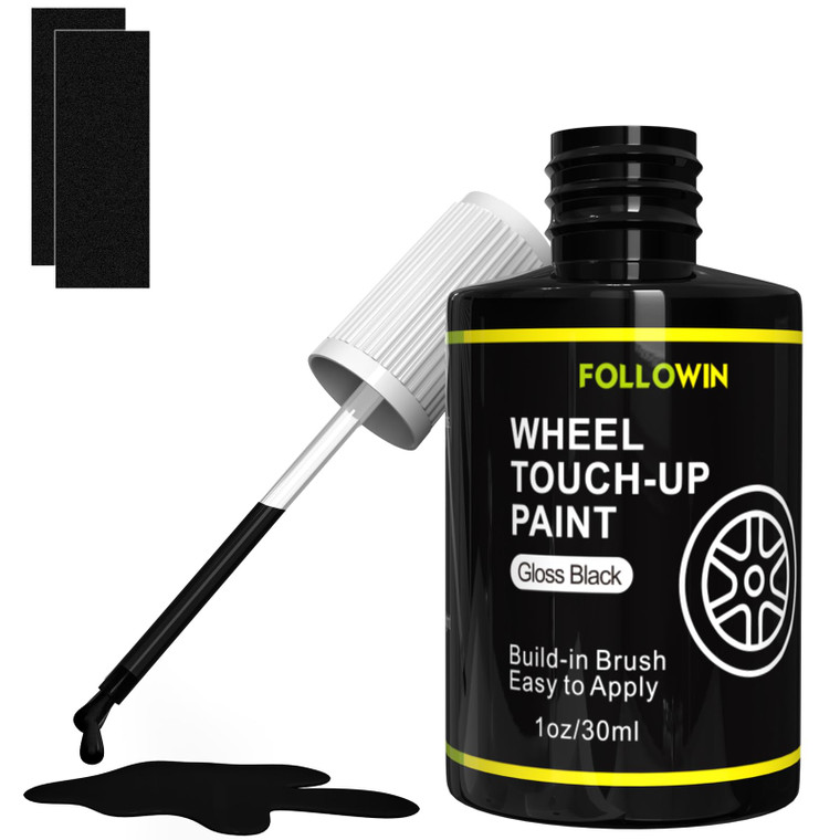 FOLLOWIN Gloss Black Rim Touch Up Paint for Cars, Wheel Rim Paint Repair Kit,Automotive Rim Scratch Repair,Repair Rim Curb Rash 1OZ(30ml)