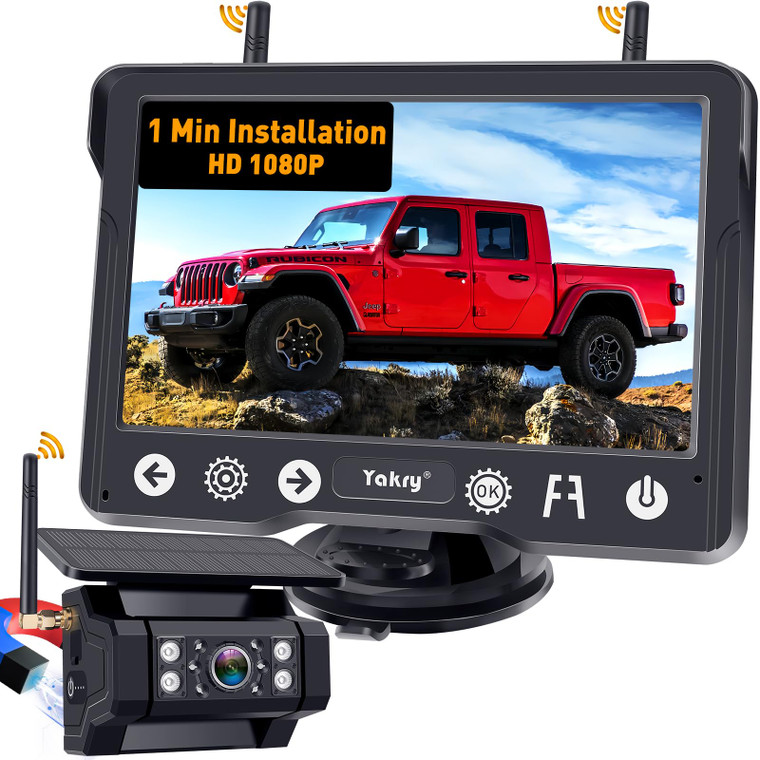 Wireless Backup Camera Magnetic for Truck: 1 Minute Easy Install HD 1080P Rear View Camera Solar - Portable Rechargeable 5 Inch Monitor System for Ca