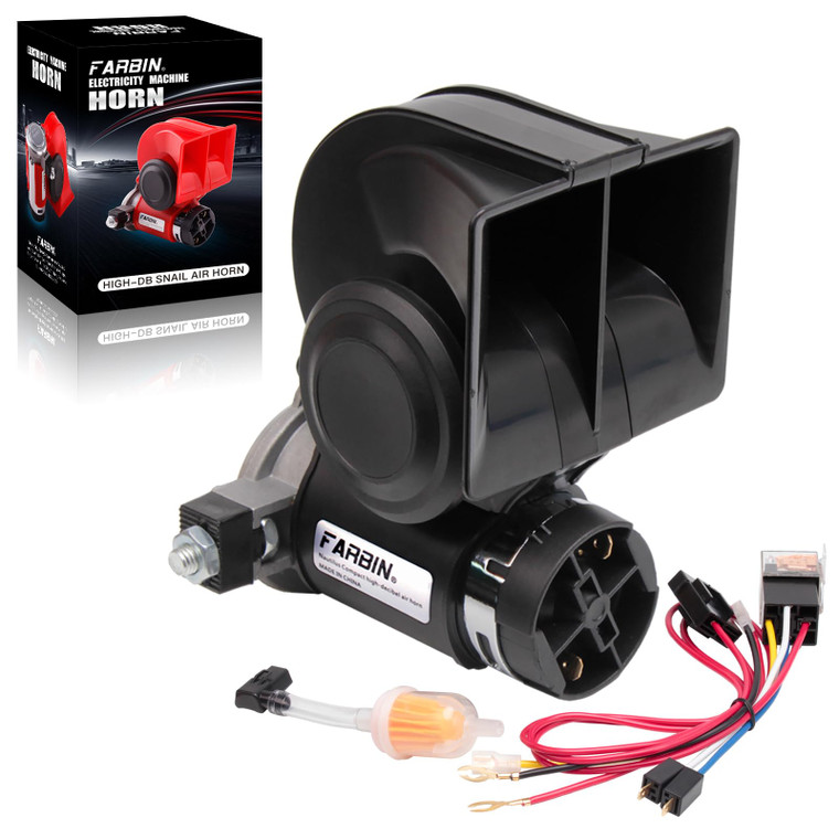 FARBIN Air Horn for Truck,Compact Train Horn,Electric Car Horn 12V 150db Super Loud with Wiring Harness for Any 12V Vehicles (Black)