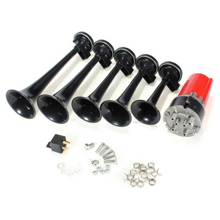 DriSentri 5pcs 125dB Black Trumpet Musical Dixie Car Duke of Hazzard with Compressor 12V Car Air Horn