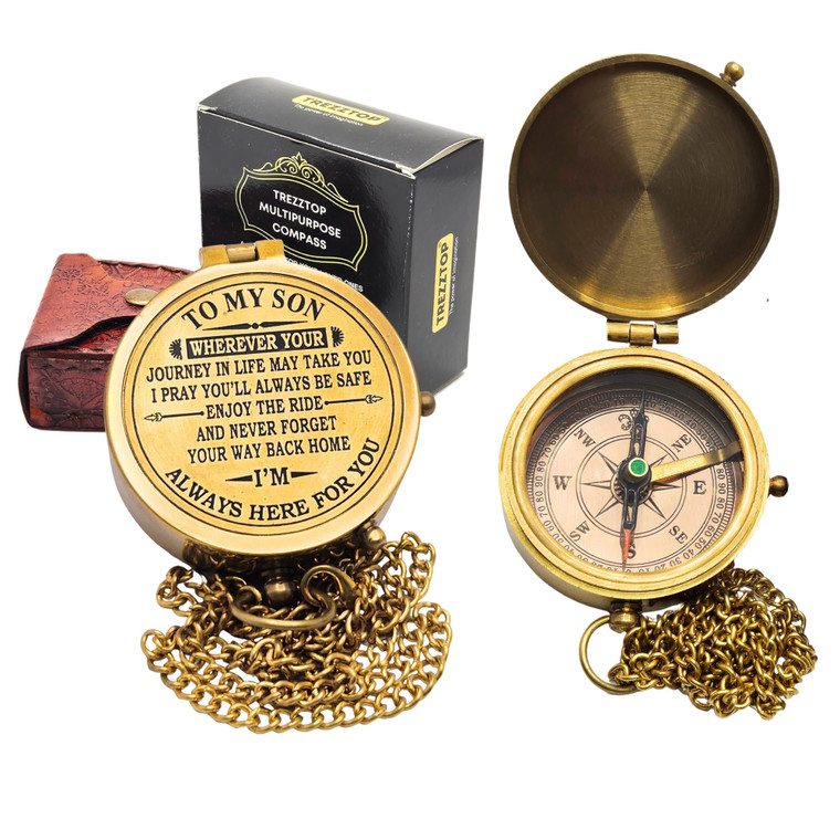 TREZZTOP Be Strong and Courageous Brass Compass, Birthday Christmas Graduation Day Gift for Teenage Boys Girls Men Women