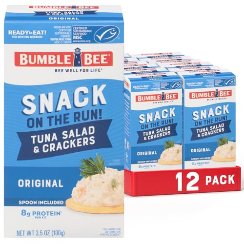 Bumble Bee Snack On The Run Original Tuna Salad with Crackers Kit (Pack of 12) - Ready to Eat Protein Snack Pack - 8g Protein per Box - Wild Caught M