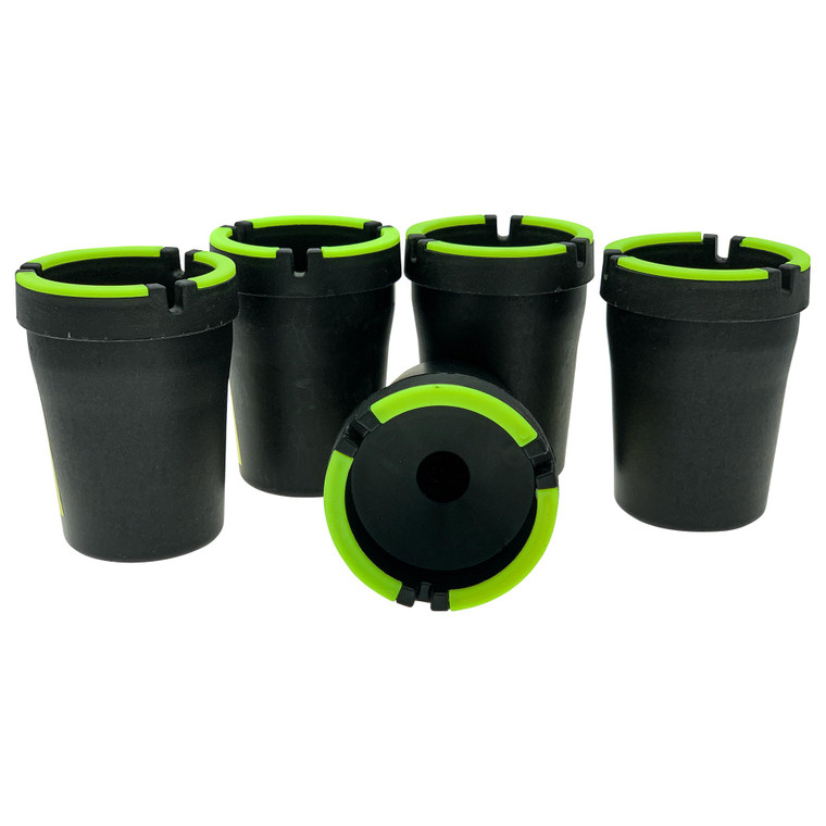 5-Pack Glow in the Dark Butt Bucket Ashtrays - Self-Extinguishing & Smell Proof Cigarette Holder for Car Cup Holder, Truck, Home, and Office (Black)