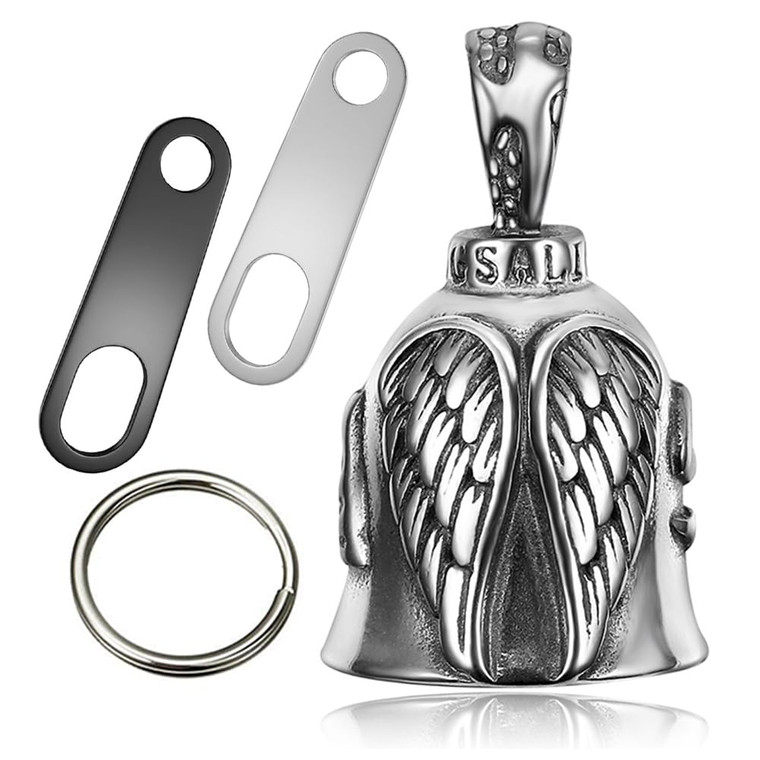 Jvuouxy Guardian Angel Motorcycle Bell Handful Good Luck Bells & Keyring Drive Safe Pendant Accessories Lead-Free Pewter Bike Bell Good Luck Gift for