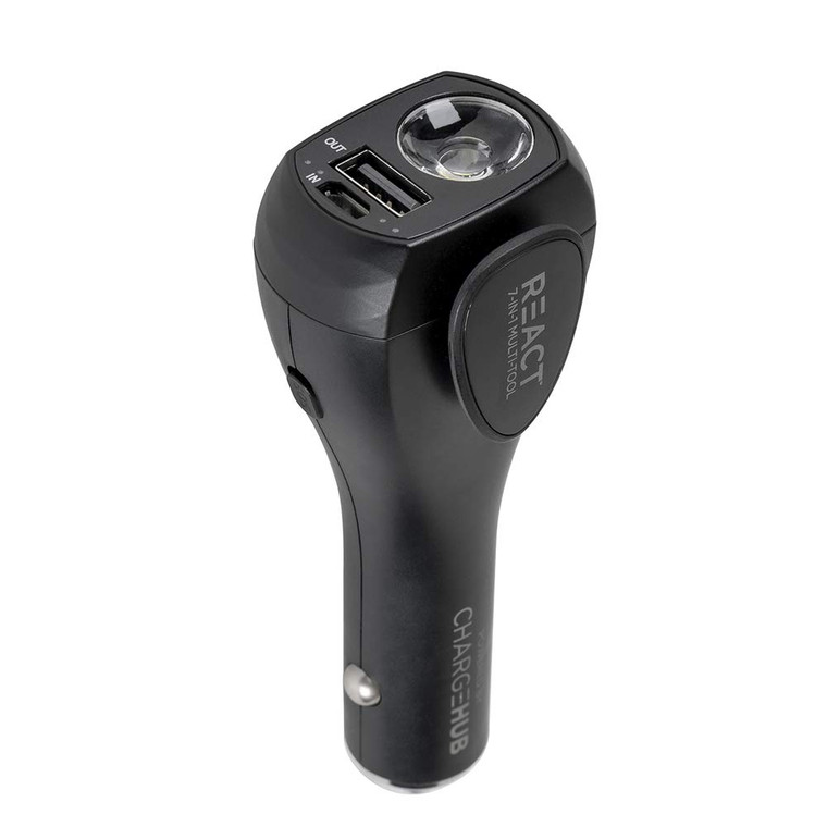 React 7-in-1 Vehicle Emergency Multi-Tool by ChargeHub with 2200mAh Power Bank, USB Car Charger, Window Breaker, Concealed Seat Belt-Cutter, Flashlig
