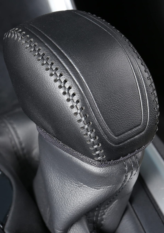 YAKANEY for Toyota RAV4 2019-2025 Gear Shift Knob Cover, Genuine Leather Interior Protective Gear Shift Trim for Toyota Highlander 2020-2025- Black T