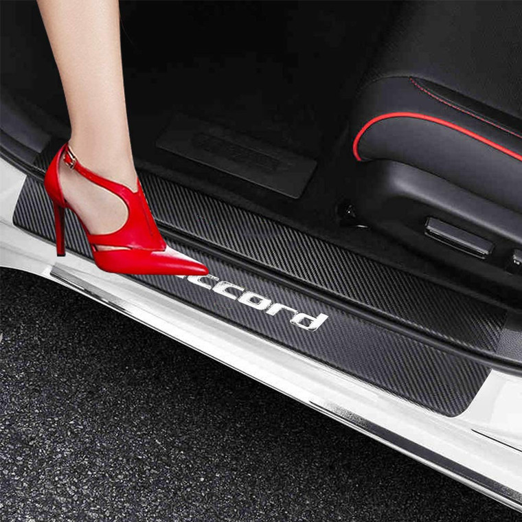 XITER For Honda Accord 2012-2025 Carbon Fiber Leather Car Door Sill Scuff Plate Guard Sills Door Entry Guard Protector Trim Autoparts Accessories 4PC