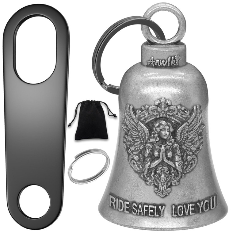 Anwlki Biker Guardian Luck Riding Bell Motorcycle Gremlin Bells with 2 Key Chain Ring Accessories, Motorcycle Bell Hanger (Guardian Angel)
