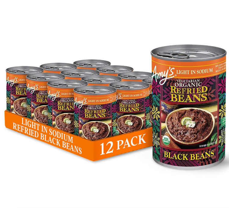 Amy's, Refried, Black Beans, Gluten Free, Organic, Vegetarian, Light in Sodium, 15.4 oz, Pack of 12