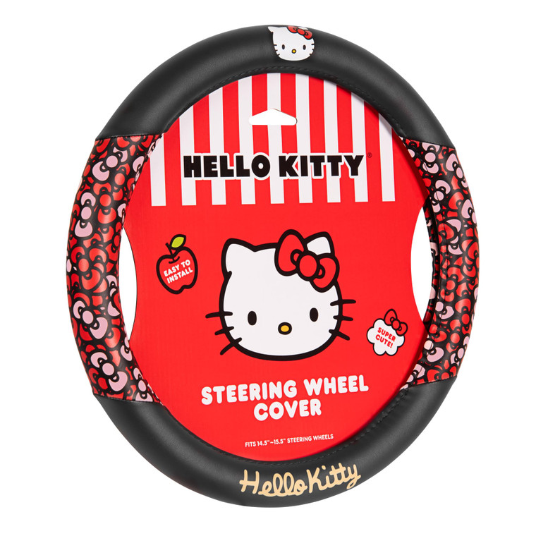 Hello Kitty Steering Wheel Cover, Official Sanrio Car Steering Wheel Cover with Universal Size 14.5-15.5, Cute Black for Women, Hello Kitty Car Acces
