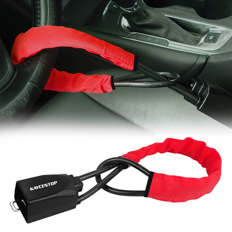 KAYCENTOP Car Steering Wheel Lock, Seat Belt Lock, Anti-Theft Device, Max 17 Inch Length, Small and Light-Weight, Multi-Functional, Fit Most Vehicle,