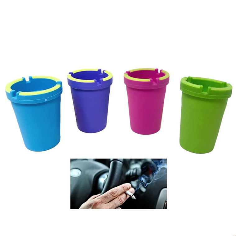 4 Pack Glow in the Dark Butt Bucket Ashtray Cigarette Cup Car Ash Holder Portable Truck Home Office (Pink/Blue/Purple/Green)
