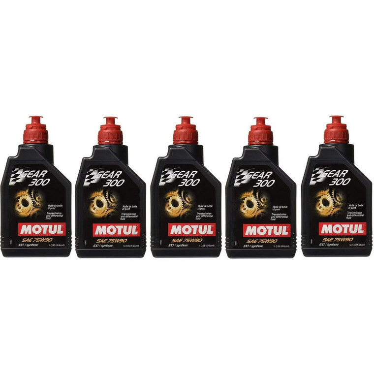 Motul 105777 Set of 5 Gear 300 75W-90 Transmission Fluid 1-Liter Bottles