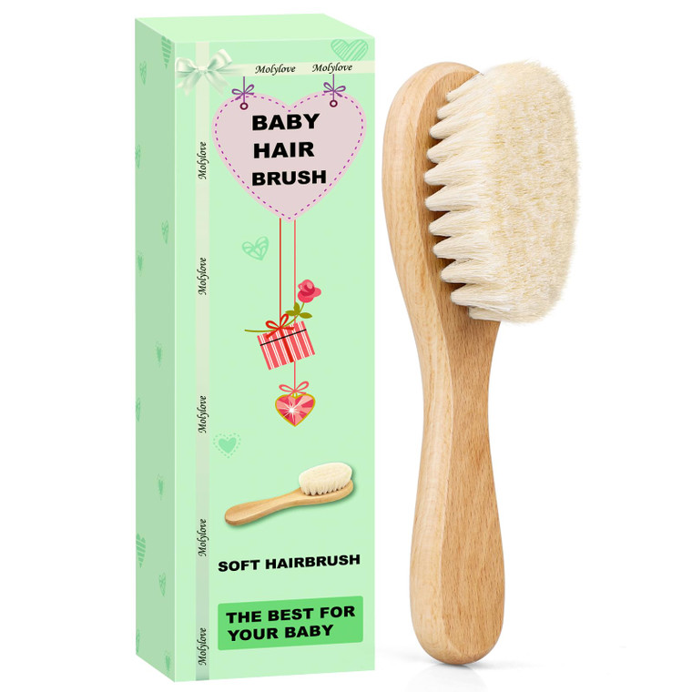 Molylove Baby Hair Brush, Wooden Goat Bristles Hair Brush for Newborns & Toddlers, Ideal for Cradle Cap, Perfect Baby Registry Gift, Hypoallergenic,