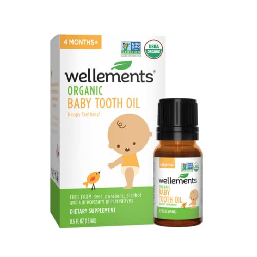 Wellements Organic Baby Tooth Oil | Soothing Massage Oil for Tiny Gums, Helps Make Teething Happy, Made with Safe and Effective Certified Organic Ing
