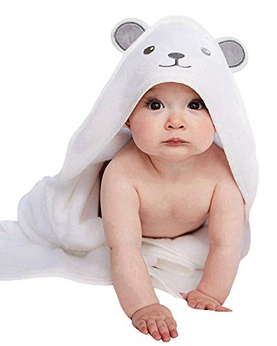 HIPHOP PANDA Hooded Towel - Rayon Made from Bamboo, Bath Towel with Bear Ears for Newborn, Babie, Toddler, Infant - Absorbent Large Baby Towel - Bear