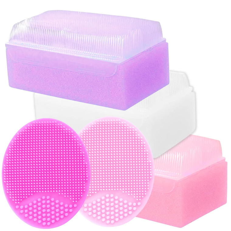 Cradle Cap Brush and Sponge Set for Baby - Bath Essentials for Newborns | Treatment Comb | Baby Bath Sponges (5-Pack Pink)