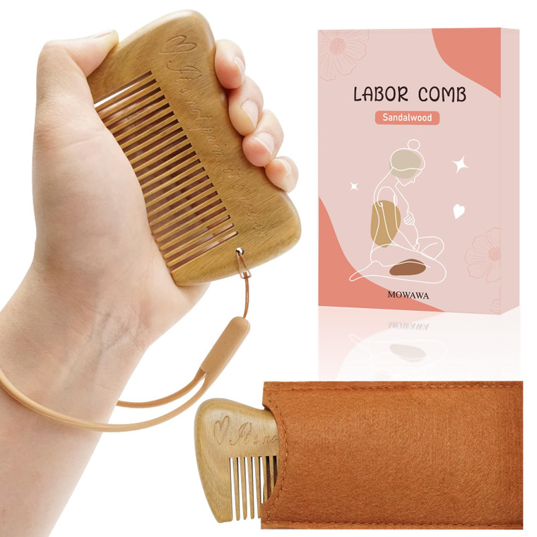 Mowawa Sandalwood Birthing Comb For Labor Pain Relief & Delivery - Labour Gifts with Birth Affirmation For Women- Wood Comb For Pregnancy Contraction