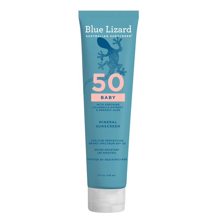 Blue Lizard BABY Mineral Sunscreen with Zinc Oxide, SPF 50+, Water Resistant, UVA/UVB Protection with Smart Cap Technology - Fragrance Free, 5 oz. Tu
