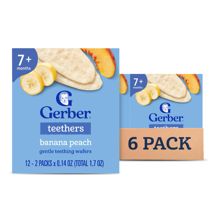 Gerber Snacks for Baby Teethers, Gentle Teething Wafers, Banana Peach, 1.7 Ounce, 12 Count Box (Pack of 6)