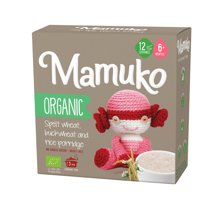 MAMUKO Organic Porridge - Healthy Porridge Blend of Spelt, Buckwheat & Rice - High Fiber Porridge with No Added Sugar, Milk & Preservatives - Organic