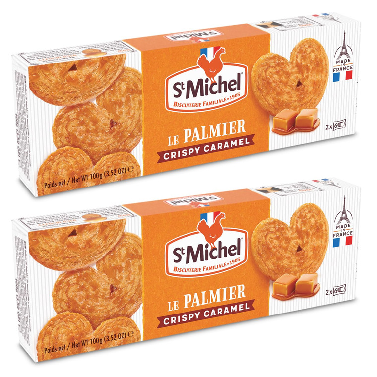 2 Boxes of St Michel Palmiers Butter Cookies, Caramel, 12 Pieces - 100 Grams Each