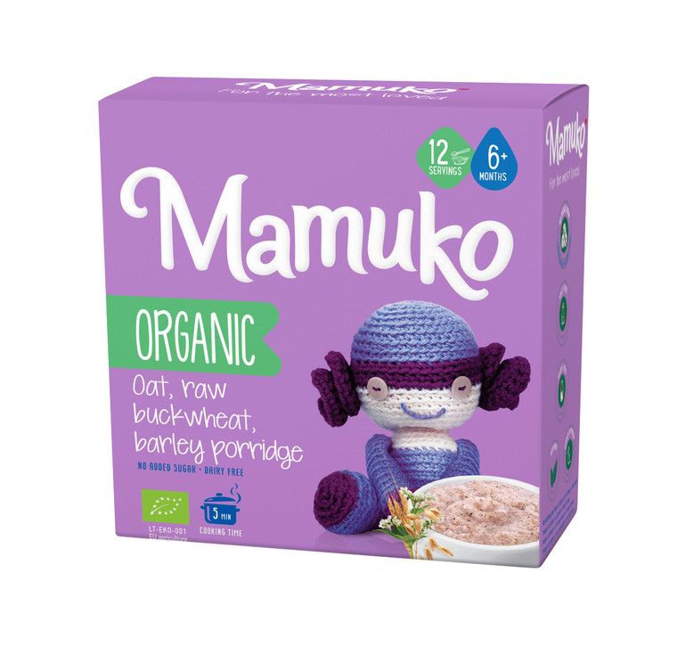 MAMUKO Premium Organic Porridge - Healthy Porridge Blend of Oat, Raw Buckwheat & Barley Grits - High Fiber Porridge without Sugar, Dairy-Free & Prese