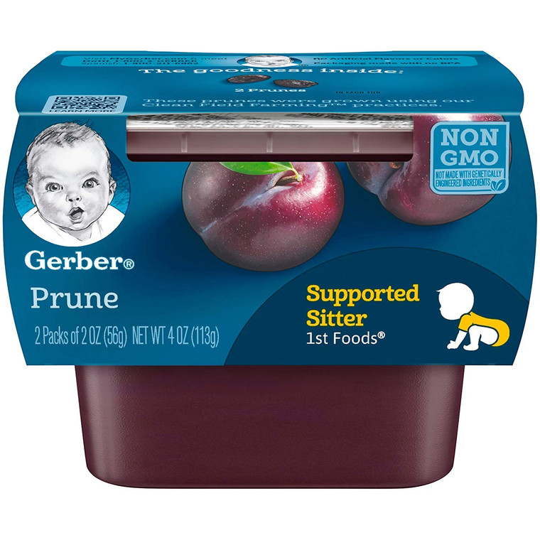 Gerber Stage 1 Baby Food, Prune Puree Tubs, No Artificial Colors or Flavors, Baby Puree, 16-Pack