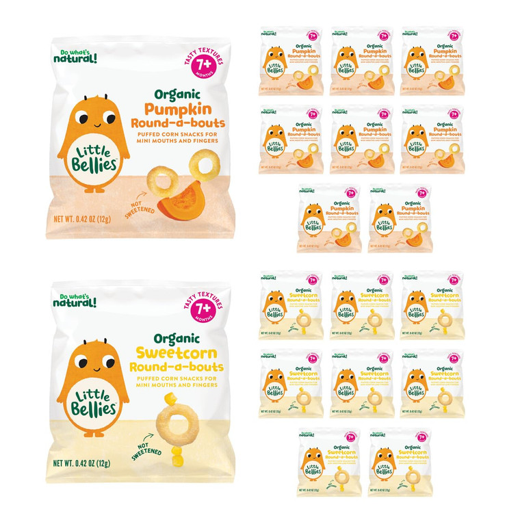 Little Bellies Organic Round-a-Bouts Variety Pack, Sweetcorn & Pumpkin (Pack of 18)