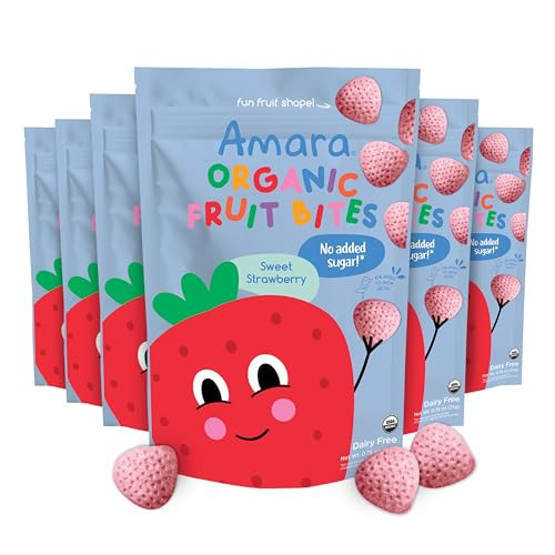 Amara Organic Fruit Bites Sweet Strawberry - No Added Sugar, Dairy-Free, Nut-Free Organic Fruit Snacks, Made with Organic Whole Foods, Allergy-Friend