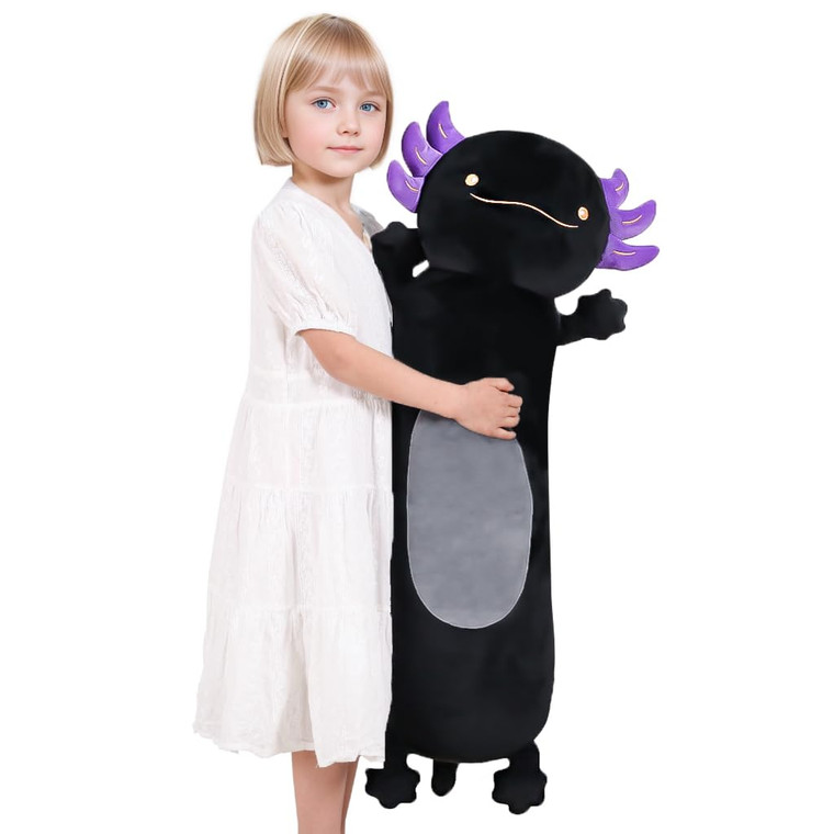 Dalmao 36" Giant Black Axolotl Stuffed Animal, Cute Soft Long Axolotl Plush Body Squishy Pillow Big Plushies Toy, Gift for Kids, Boys, Birthdays, Hal