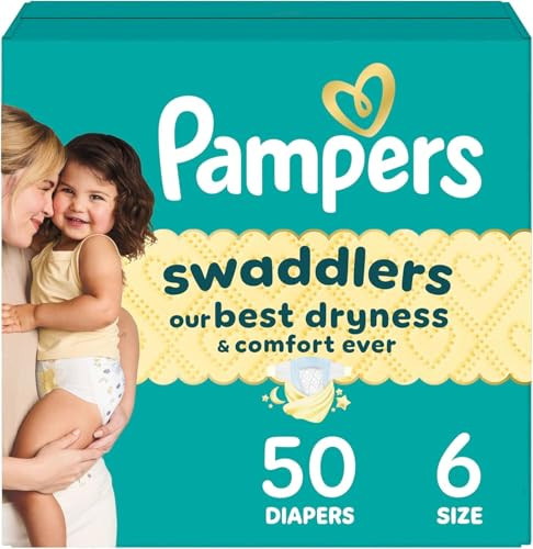 Pampers Swaddlers Diapers, Size 6 (23-44 lbs), 50 Count, Absorbent, Keeps Baby Dry and Comfortable, Skin Safe Disposable Baby Diaper (Packaging May V