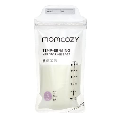 Momcozy Breastmilk Storing Bags, Temp-Sensing Discoloration Milk Storing Bags for Breastfeeding, Disposable Milk Storage Bag with 6 Ounce Self Standi