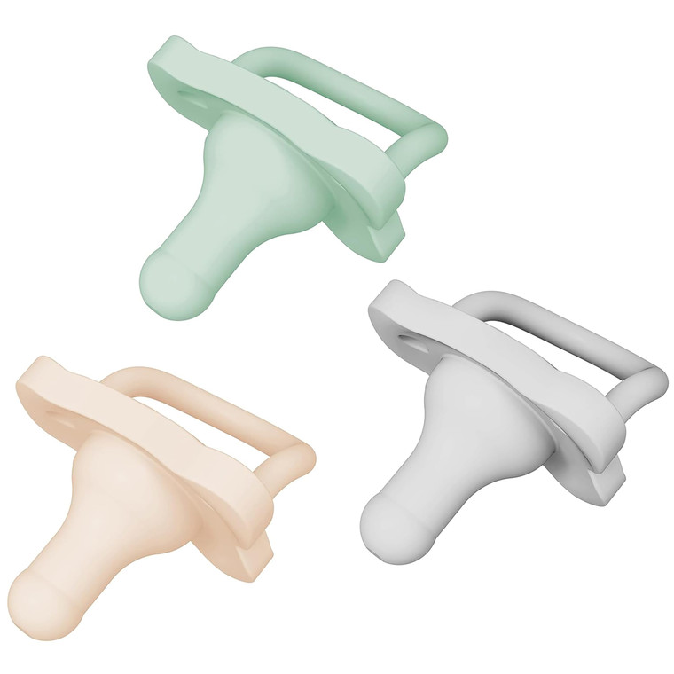 Dr. Brown's HappyPaci 100% Silicone Baby Pacifier, Contoured One-Piece Design, Gray/Green/Ecru, 0-6m, BPA-Free, 3-Pack