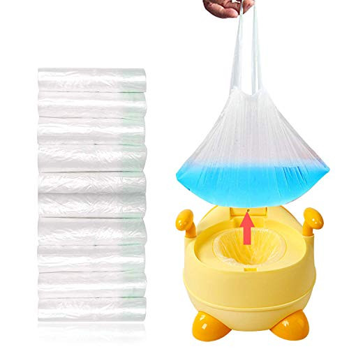 100 Pack Portable Travel Universal Potty Chair Liners with Drawstring Training Toilet Seat Potty Bags Cleaning Bag for Kids Toddlers Adults Pets Outd