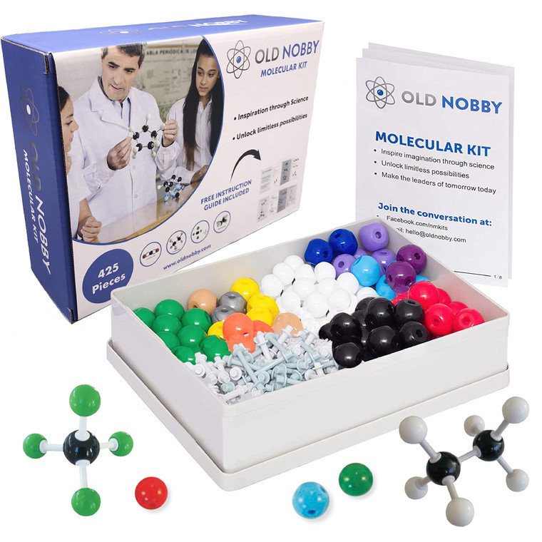 Old Nobby Organic Chemistry Set (425 pc) Molecular Model Kit with Atoms, Bonds, Guide, Bond Removal Tool - STEM Science Kits for Kids Toys Chemistry