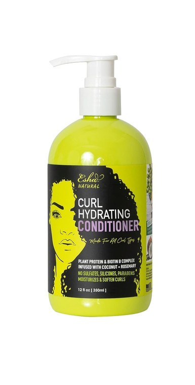 Esha Girl Natural  Curl Hydrating Conditioner - Moisturize 3C & 4C Curls with Coconut & Rosemary Oils, Biotin - Tropical Fruit Scent (12 Oz.)
